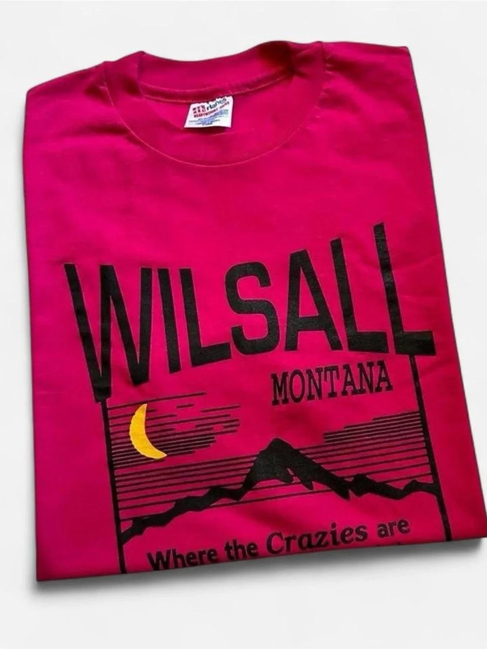 Vintage 1990s Wilsall Montana Graphic Tee - Bright Magenta Pink XL - Picture 1 of 4